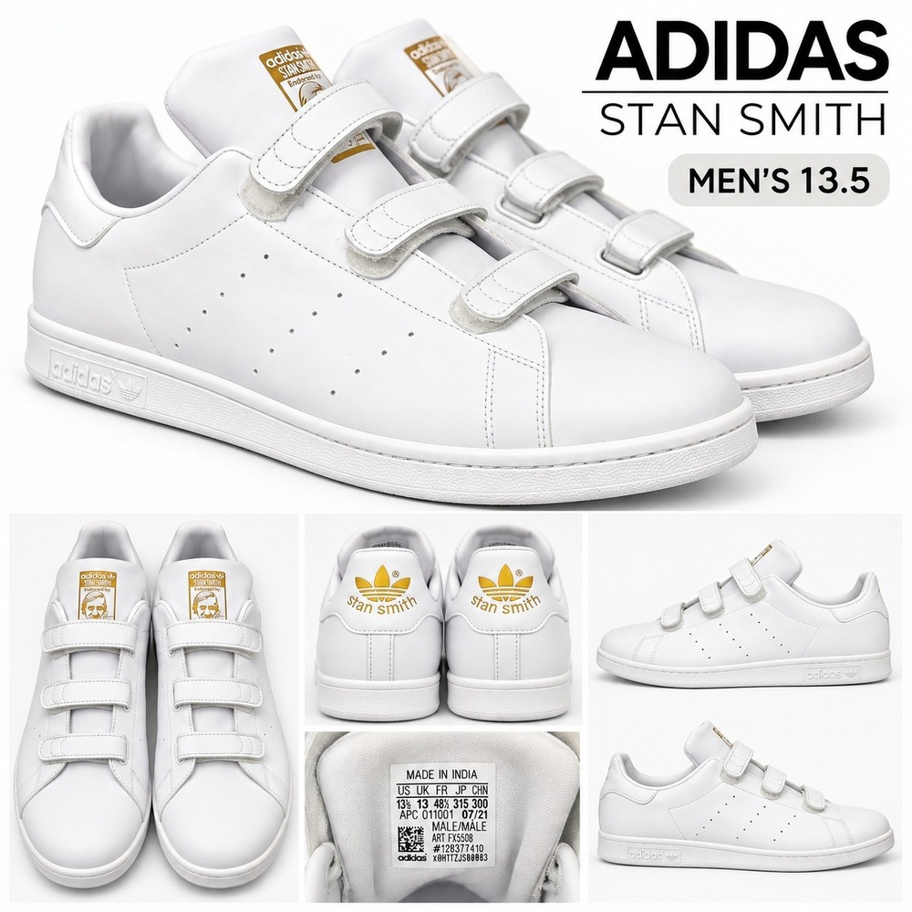 Adidas Stan Smith CF White Gold Triple Strap Men Sneakers FX5508 Size 13.5